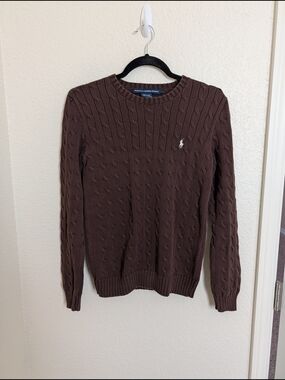Vtg Ralph Lauren RALPH LAUREN SPORT Cable Knit Cotton Brown Women's Sz L Preppy